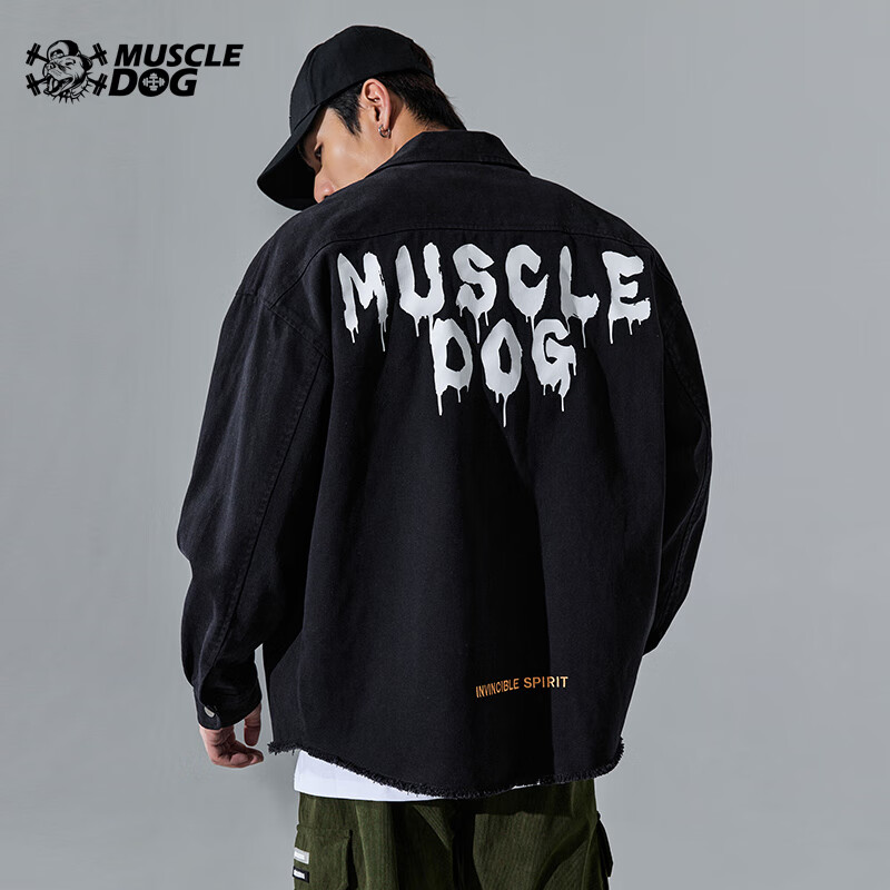 muscledog肌肉狗 春秋季高街潮牌运动休闲薄款夹克宽松立领磨毛牛仔