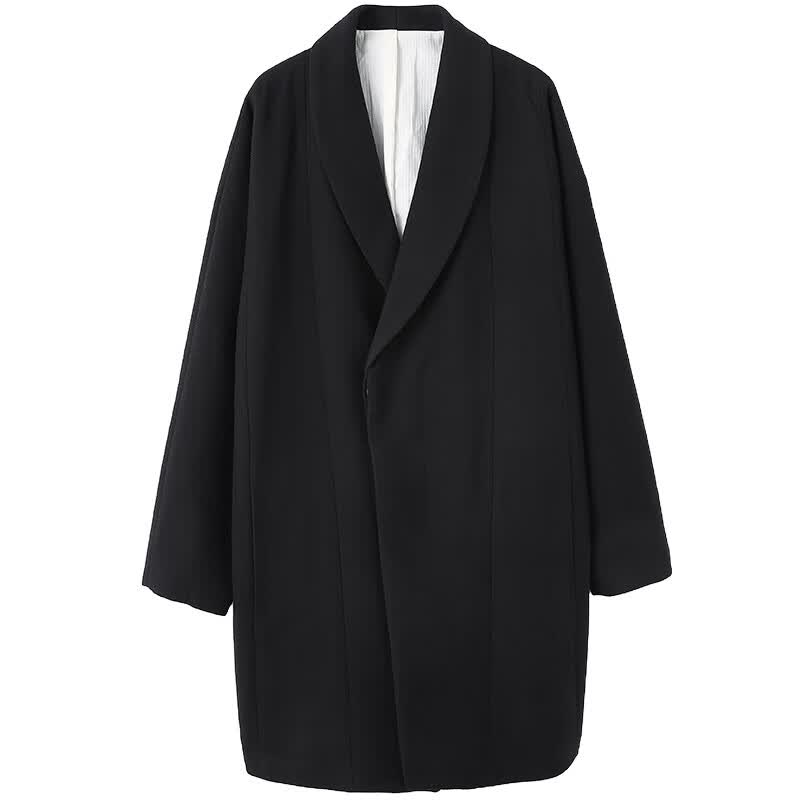 riverstone【特清款】流石男装黑色中长款毛呢大衣羊毛冬季新款男士