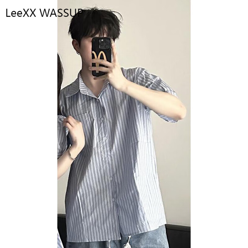 LeeXX WASSUP短袖衬衫连衣裙女法式情侣装夏季2024新款小众设计高级感一裙一衣 男衬衫 S