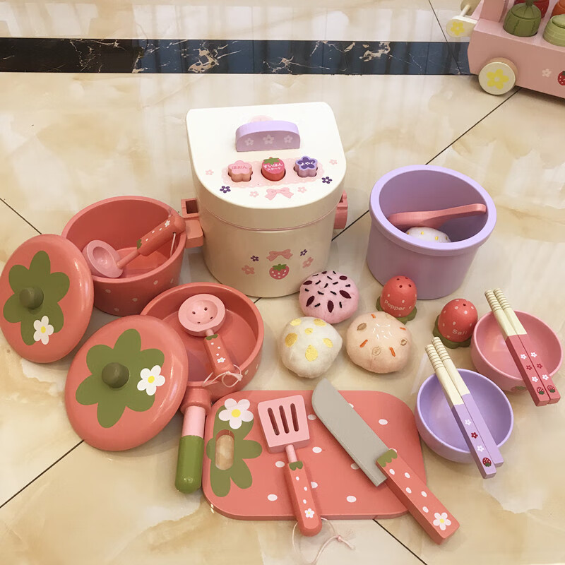 凡小熊儿童厨房过家家做饭煮饭套装仿真厨具女孩玩具2-3-6岁木制