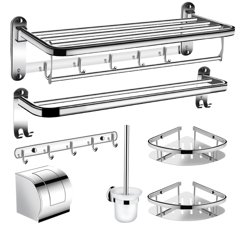 尊驰卫浴毛巾架杆304不锈钢浴巾架浴室挂件卫生间置物架厨卫五金套装 豪华旗舰-升级加厚6件套