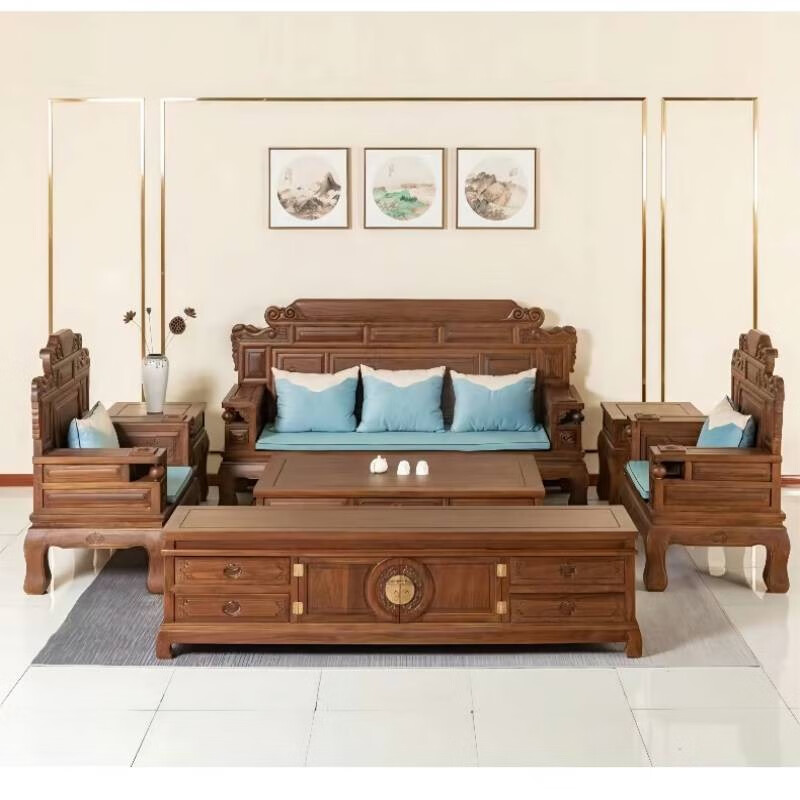 六件套一枝花沙发组合全实木罗汉床三人位沙发组合 榫卯结构禅意简约