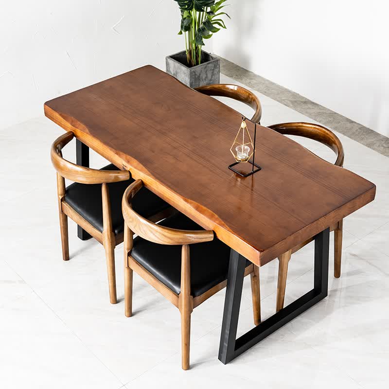 宏卿馨复古实木餐桌自然边原木大板桌吃饭桌子咖啡厅休闲桌饭桌歺桌