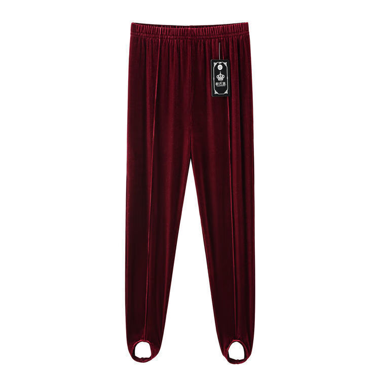 脚蹬裤踩脚精编细条纹健美裤高弹女士高腰宽松外穿打底裤 枣红色【前