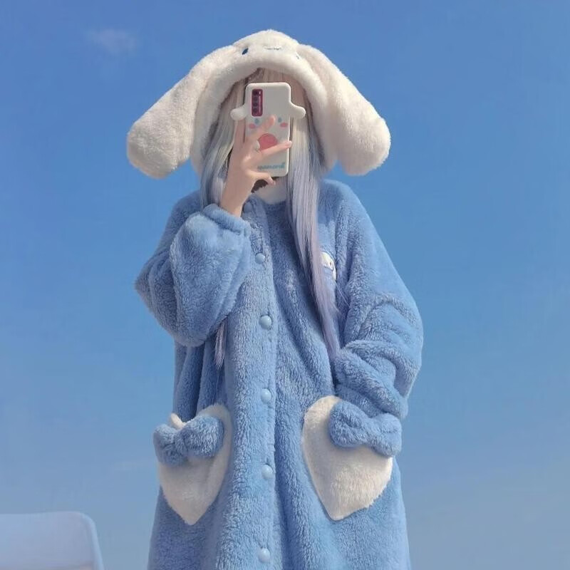 诗莉奥(SHILIAO)可爱珊瑚绒睡衣女冬季睡裙加绒加厚加厚保暖学生可爱加厚珊瑚绒 玉桂狗睡袍+裤子 均码 【适合80-160斤】