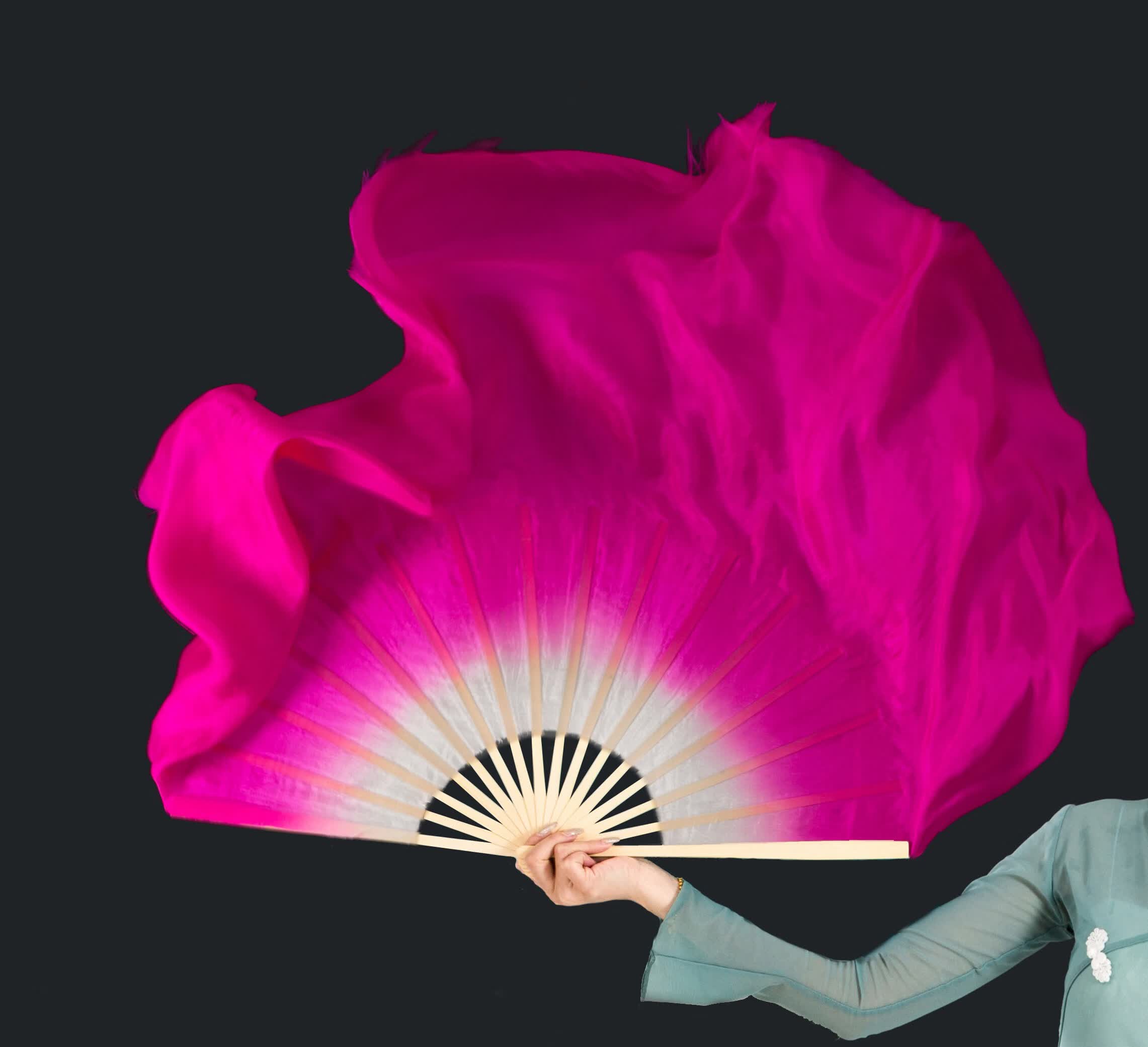 予心广场舞扇子舞蹈扇子玫红胶州秧歌广场舞加长演出古典舞真丝双面扇