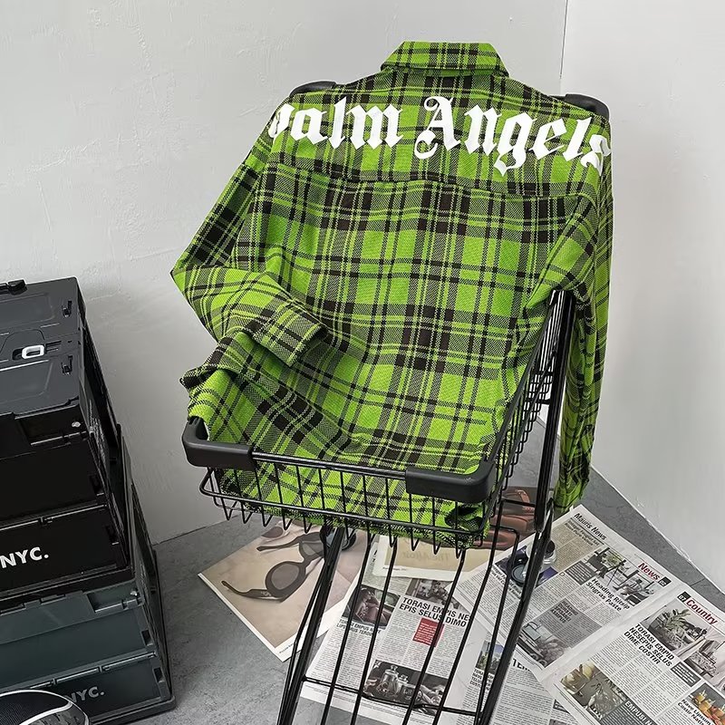 肆缄美式复古绿色格子衬衫男设计感小众vintage长袖衬衣无性别外套薄