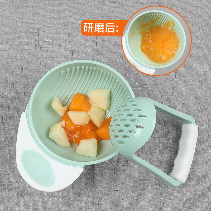 紐貝樂嬰兒輔食研磨碗套裝手動(dòng)兒童食物水果泥研磨器棒寶寶輔食碗 艾綠
