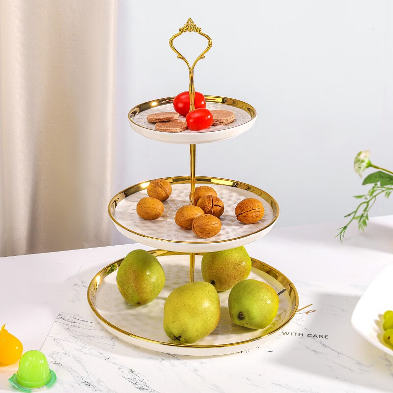 餐将军 陶瓷水果盘客厅轻奢欧式三层甜品台下午茶点心架蛋糕盘 皇冠