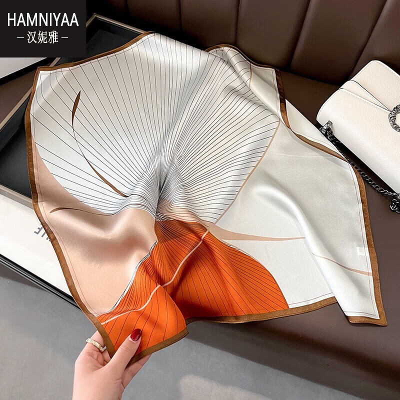 汉妮雅(hamniyaa)100桑蚕丝线条发带丝巾长方形女春夏季薄款真丝围巾