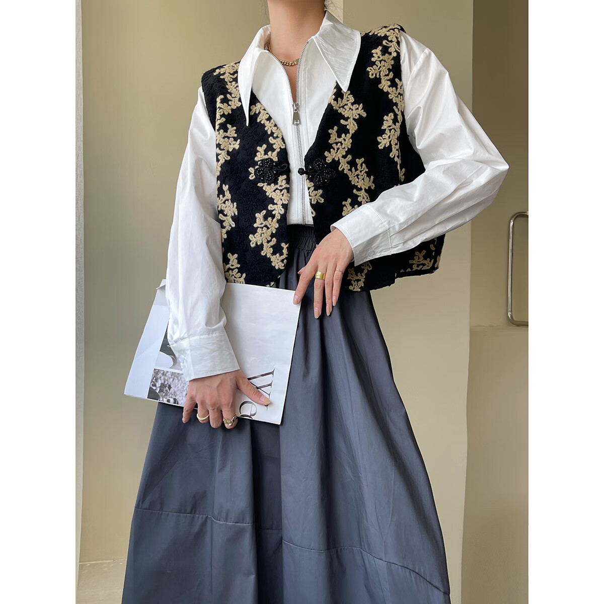 芒喆早春中式唐装复古马甲女中国风马夹梦子汐 网红款新中式针织马甲