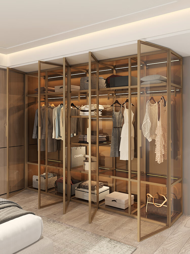 星成豪庭(xingchenghaoting)定制钢化玻璃开放式衣柜卧室铝合金衣帽间