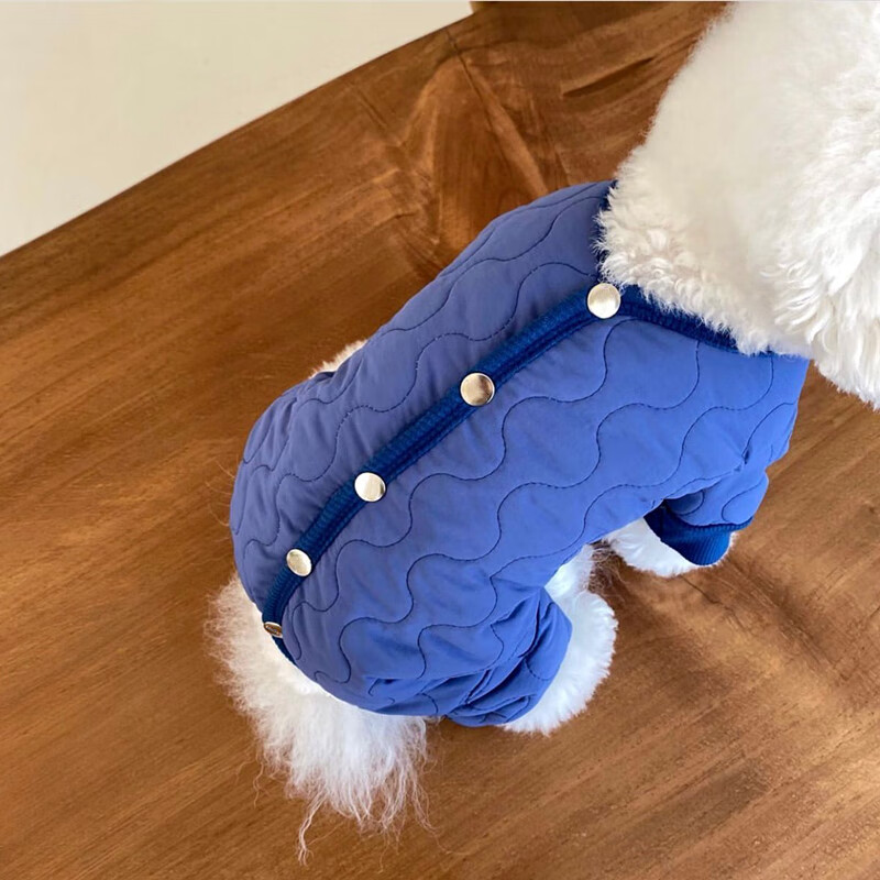 拓扑小狗狗穿的衣服秋冬装 宠物四腿棉衣加厚博美贵宾小型幼犬 蓝色