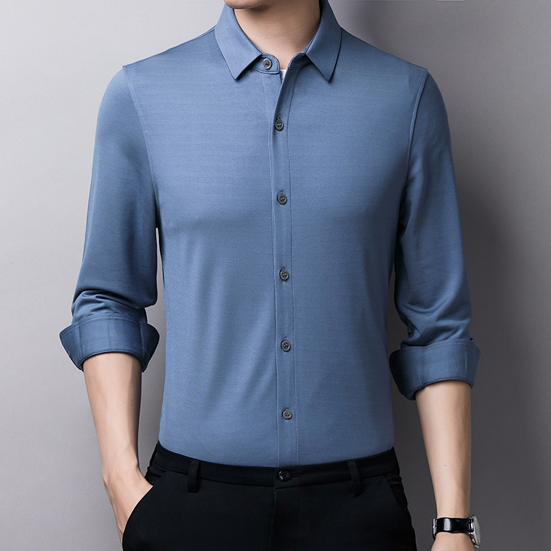 哈雷纳金狐狸 长袖衬衫男士衬衣男纯色商务休闲职业男装上衣f803 天空