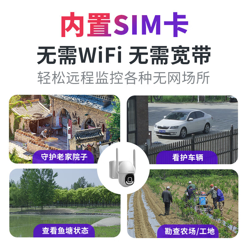 神眸4g太阳能监控器摄像头 免插电不用无网络插流量卡户外电池家用室内外360度无死角手机远程2K高清 BC5-内置4G流量卡+送64G内存卡+送太阳能板 无电无网也可用-手机远程、语音对讲、高清夜视