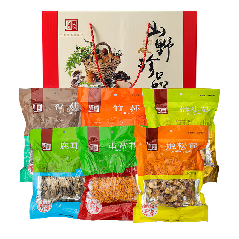 禾澹 山野珍品袋装礼盒 自古田特产干货 菌菇营养营丰富830g