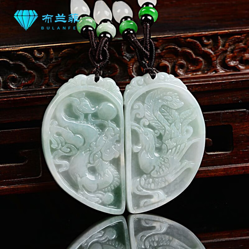 馨禾明高档一对情侣礼物龙凤扣冰种翡翠对牌子男女款玉吊坠玉翡翠吊坠