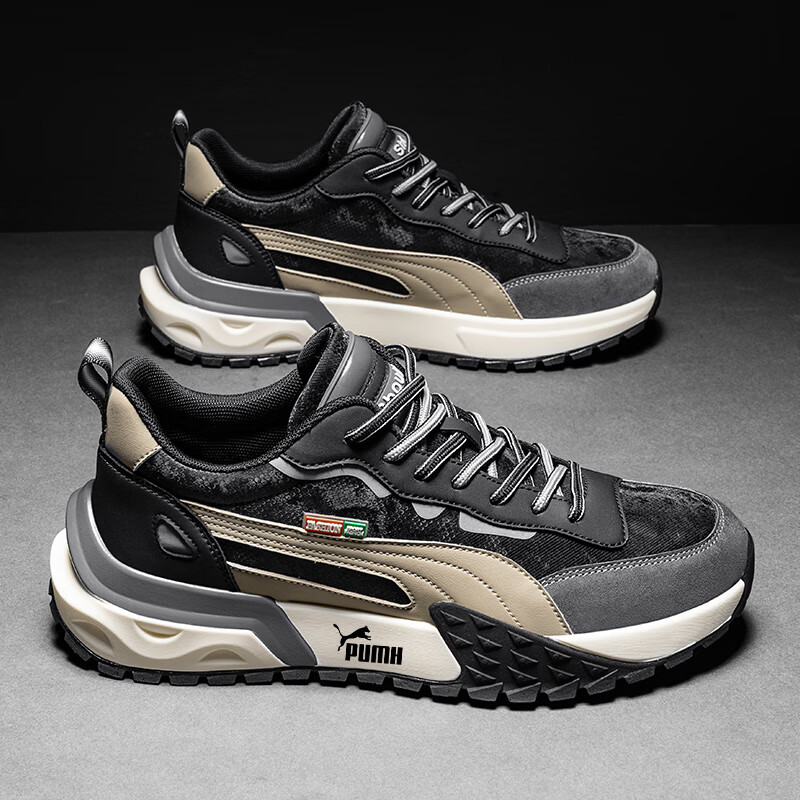 轻奢男鞋秋冬季新款百搭运动鞋男软底增高休闲鞋子男士老爹鞋 米杏色 41