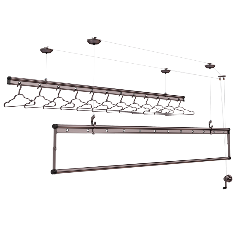 好太太手摇晾衣架升降单杆三杆晒衣架晾衣服杆子室内家用手动阳台晾衣杆手动升降晾衣架 D-1009讴歌红三杆2.4米+12衣架