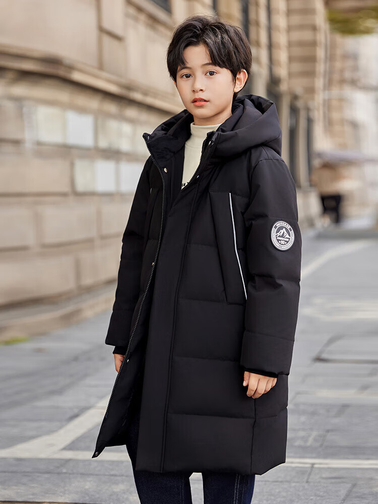 ABC KAIA中大童儿童羽绒服男童女童加长款2024新款冬季加厚童装防寒外套潮 黑色（男童） 150