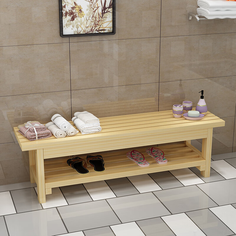 麦室洗浴中心换衣凳 长凳浴室实木长条板凳洗澡桑拿凳简约原木换 单层加固150*40*40  颜色留言