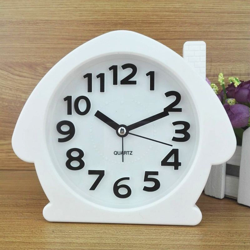 康巴丝时尚净音桌摆墙挂可爱简约懒人学生老人大字闹钟 白色