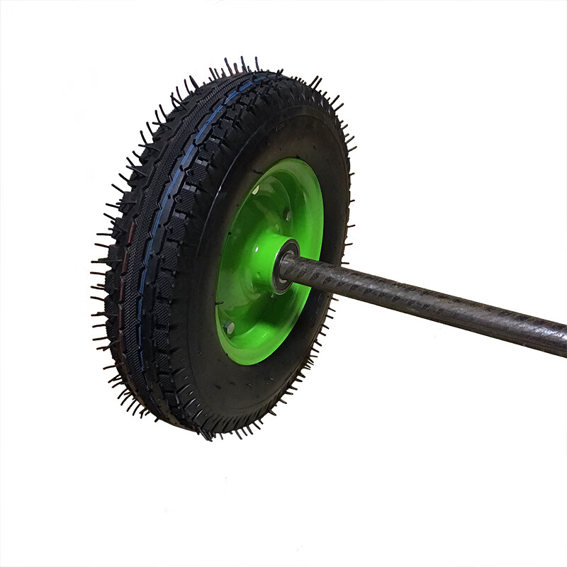 侬气轮子400-8两轮连轴重型马车轮实心轴手推车工矿轮胎脚轮 军绿色