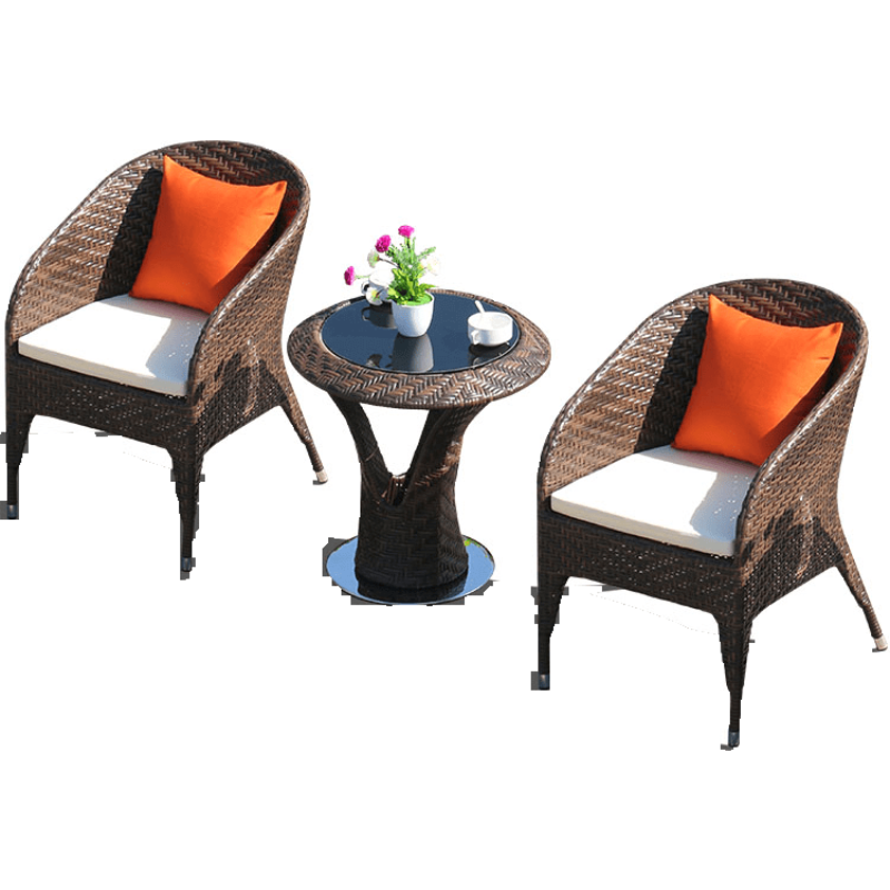 欧芳庭 户外桌椅 庭院藤编藤椅三件套家具组合 室外铁艺腾椅五件套 休闲阳台桌椅 一桌二椅【配坐垫】
