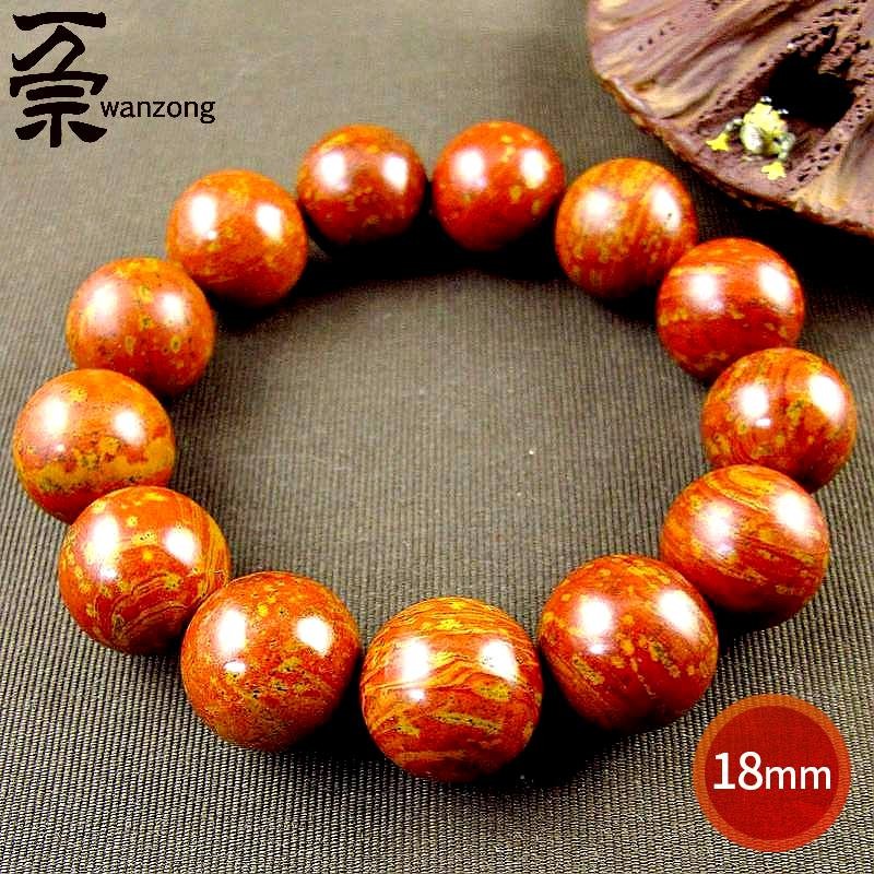 万宗金黄豹点6a玄黄红泗滨砭石手手链男18mm天然泗水砭石手串男款