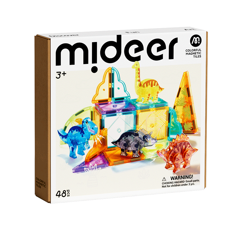 彌鹿（MiDeer）兒童鉆面彩窗磁鐵拼插玩具恐龍磁力積木磁力片-侏羅紀(jì)探險