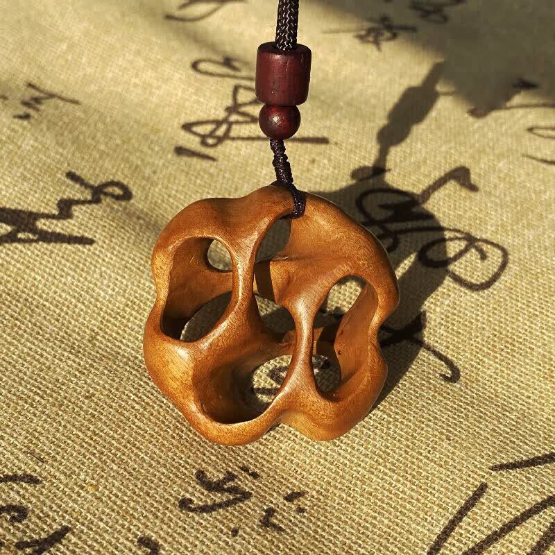古珍 纯手工雕刻雷击木镂空轮回吊坠平安扣结雷击枣木好运木雕挂饰送