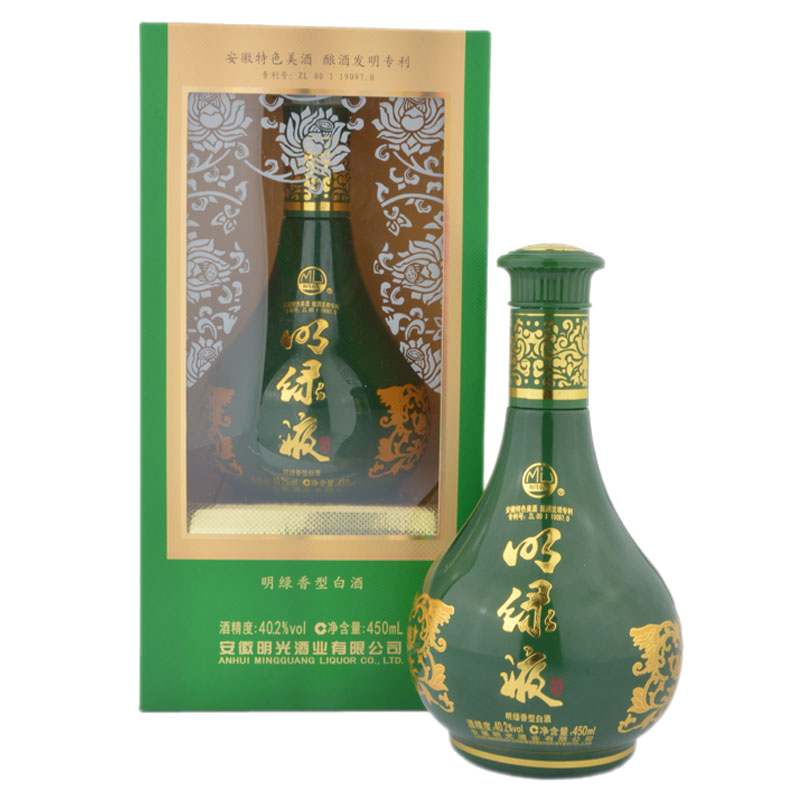 明光酒明绿液酒 明绿香型 白酒40.2度1瓶 450ml 绿瓶 整箱4瓶 40.2度 450mL 4瓶 整箱包装
