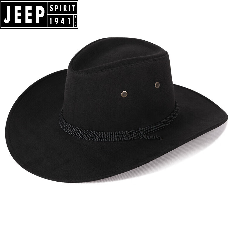 遮阳男士帽休闲旅游麂皮绒牛仔帽西部骑 吉普旗舰品牌【黑色】精品款