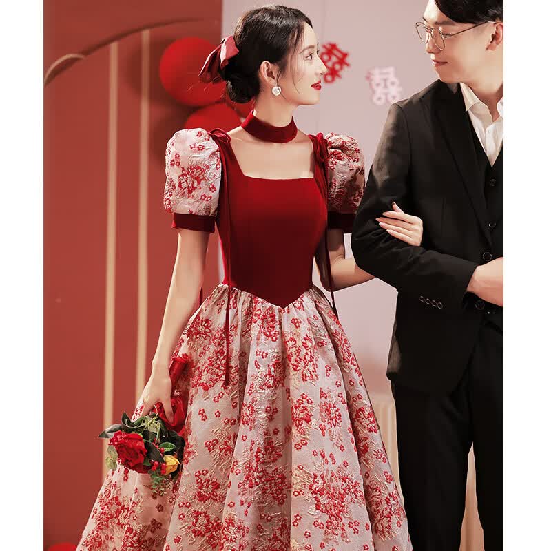 百俪佳媛订婚礼服平时可穿新娘敬酒服平时可穿红色订婚裙2023新款结婚晚礼 酒红色..短中长款 S高性价比高么？