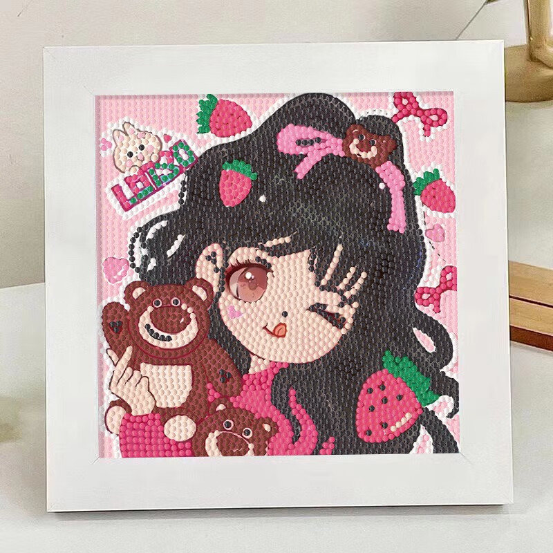 库洛米女孩新款钻石画满钻卡通DIY儿童粘贴手工制作钻石贴画相框 草莓熊女孩012【画布20*20】 画布+钻石工具+木制相框+彩盒怎么样,好用不?