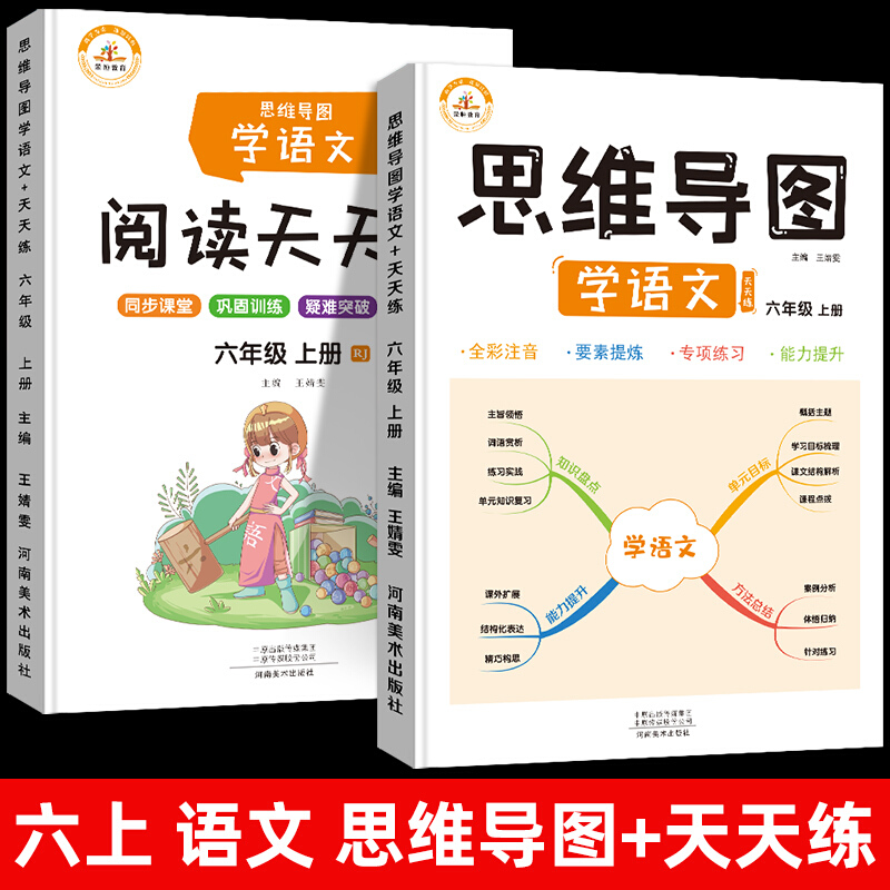新版新思维导图六年级上册语文数学英语同步训练人教版课本同步练习册教材全解小学6上奥数举一反三 【全2册】语文思维导图+阅读天天练