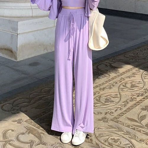舞蹈服装女多巴胺盐系女生时尚三件套装女2024春秋新款 紫色裤子 s