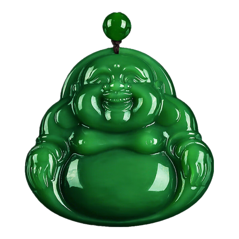 碧玉尊和田玉佛公吊墜菠菜綠碧玉玉佛笑佛掛件男女款帶證