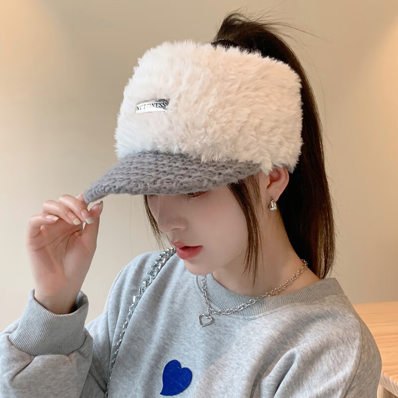 琉滋可扎马尾棒球帽女款秋冬季加厚保暖帽子显脸小空顶针织毛线鸭舌帽