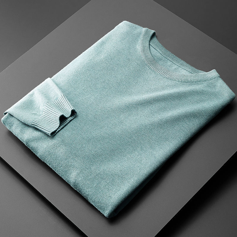 圆领毛衣男青年纯色针织衫修身毛衫韩版潮流长袖基础打底衫潮 淡青色