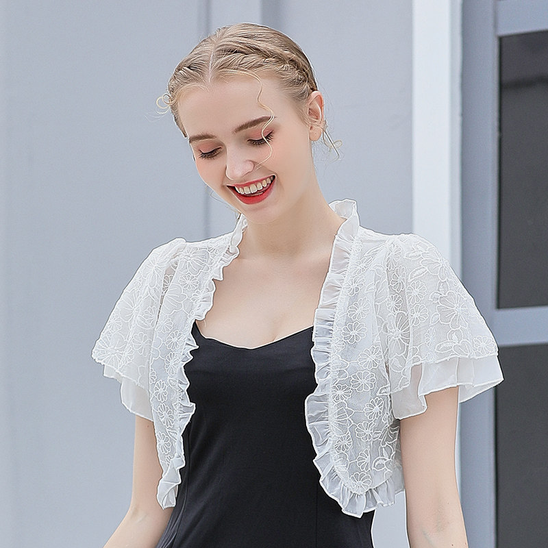 搭配旗袍外披小开衫女士夏天穿的蕾丝外搭雷丝小披肩外搭短款坎肩薄款