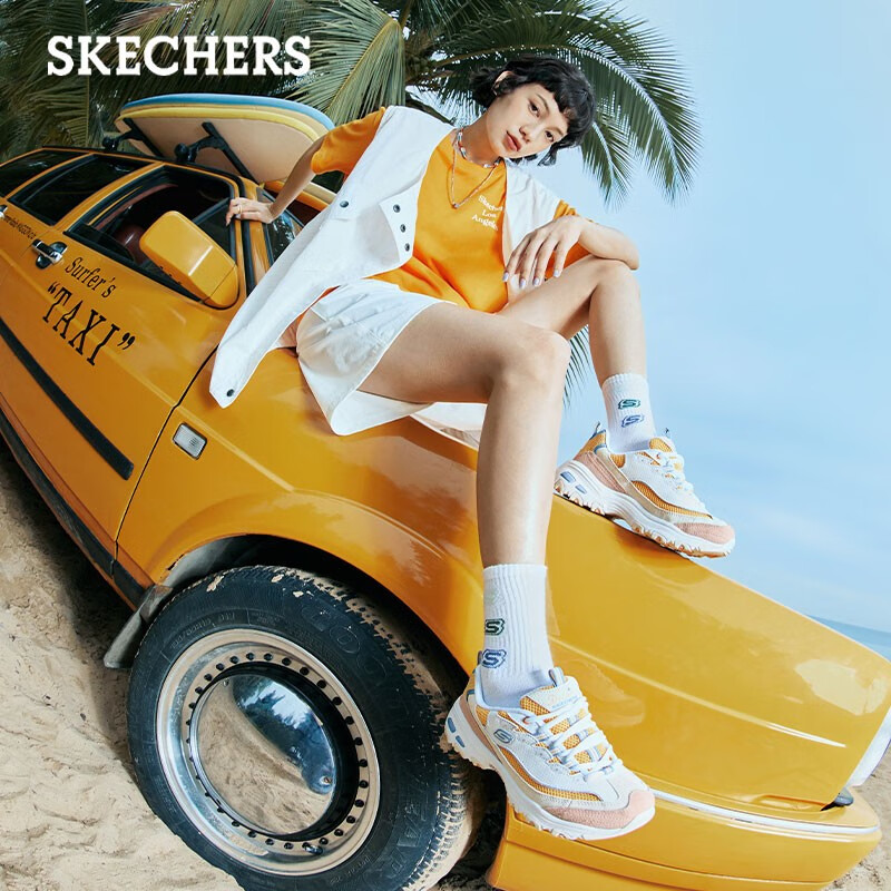 Skechers斯凯奇熊猫鞋女鞋春夏季透气运动休闲厚底增高复古老爹鞋 芒果夹心糖/WYL 38 内长25cm