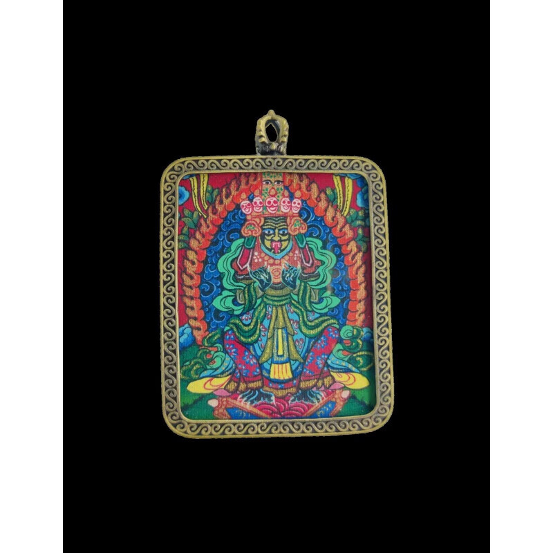 玉满田  唐卡吊坠西藏手绘佛牌护身符随身装饰画黄财神观音嘎乌盒勉唐