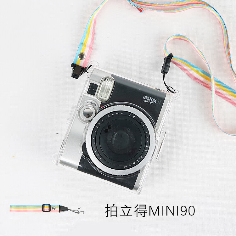 hkna适用富士mini90相机壳水晶壳拍立得透明壳相机包可爱背带保护套