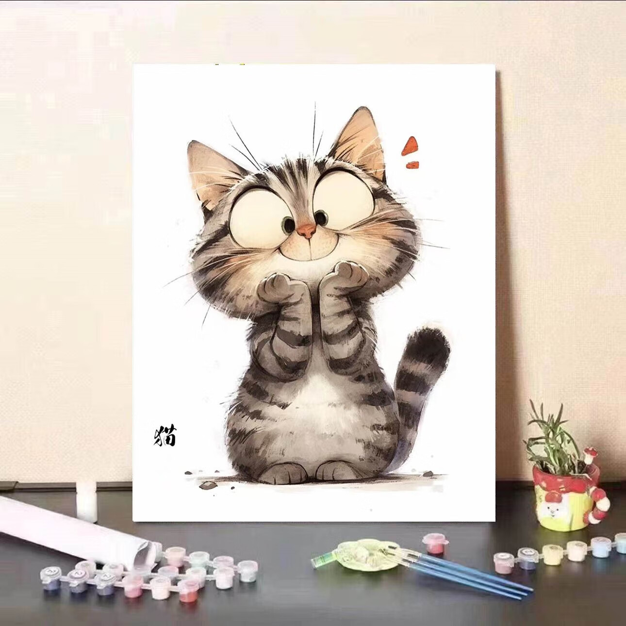 妙普乐可爱猫咪数字油画填色diy系解压手工涂色油彩动物丙烯挂画 xk