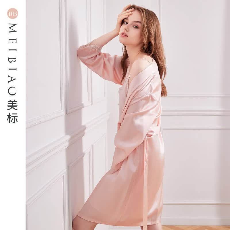 美标送礼物真丝睡袍丝绸浴袍女春秋性感睡衣19姆米100%桑蚕丝家居服夏 020560(单外袍) M (160/84A)