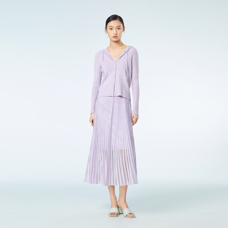 OVV春夏热卖女装棉质醋酸混纺清爽休闲连帽针织开衫外套 粉紫(净色)21 M