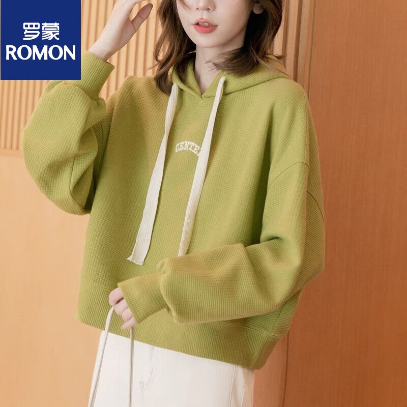 罗蒙(romon)加厚短款连帽卫衣女套头2023新款春装宽松小个子长袖上衣