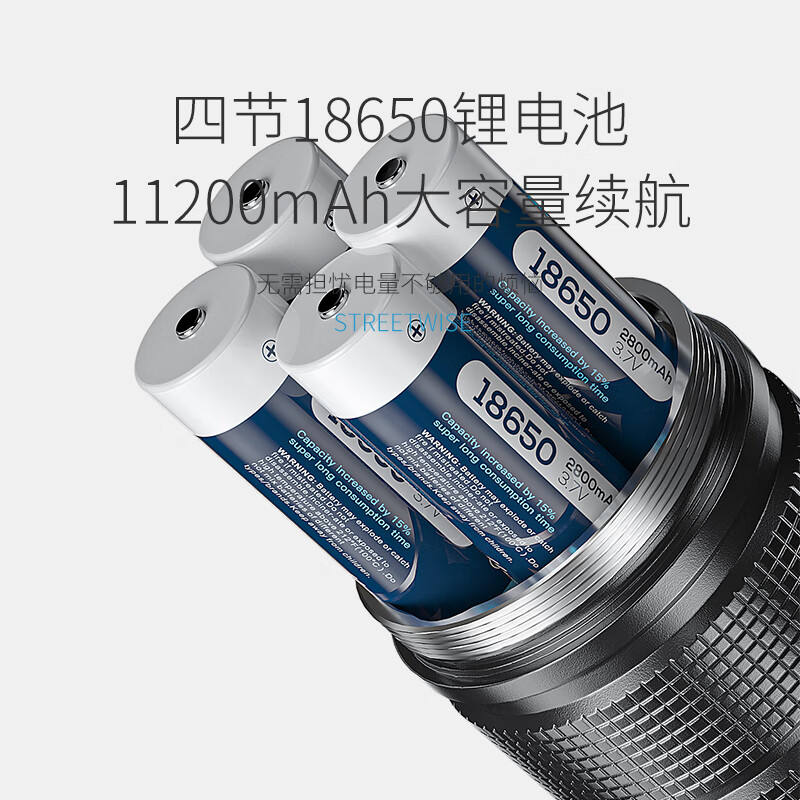 微笑鲨白激光手电筒户外强光巡逻超亮变焦探照应急灯破窗安全锤超长续航 【长款电显-8节181300锂电池】