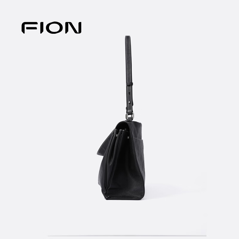 菲安妮（FION）包包女2025新款时尚百搭植糅软皮托特包斜挎包生日礼物 经典黑-中款
